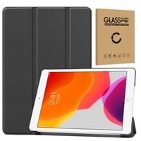 Etui Smart Case + Protection d'écran pour tablette Apple iPad 10.2 2019, 2020, 2021 (7th, 8th, 9th Gen) - Cuir synthétique, noir