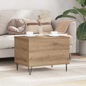 Aeumruch Table basse vintage en bois massif avec plateau en bois et pieds en métal pour salon, bureau (ronde