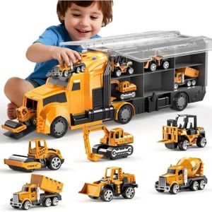 Camion Transporteur 22 Pièces – Piste Pliable 1,15 M – Lumières & Sons – 6 Mini Voitures