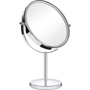 Relaxdays Miroir cosmétique, grossissant 2x, sur pied, double face,  pivotant à 360°, rond, HxLxP 27,5x18x10,5cm, cuivré
