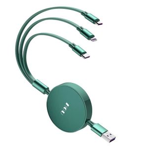 CHARGEUR GPS Cable Multi USB Rétractable,3 en 1 Cable de Charge Rapide,1,1M Cable Chargeur Universel Multi Embout avec USB C,Micro USB