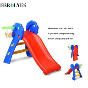 TOBOGGAN Toboggan Enfant 2 en 1 avec Panier de Basket - ERROLVES - HDPE - Rouge et Bleu - 106 x 59 x 77 cm