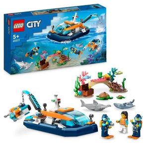 ASSEMBLAGE CONSTRUCTION LEGO® City 60377 Le Bateau d’Exploration Sous-Marine, Jouet avec Figurines Animaux Marins