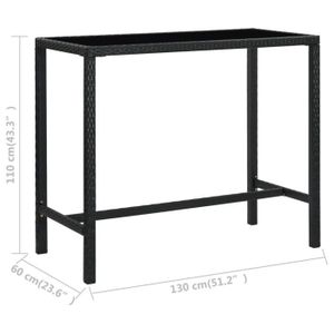 MANGE-DEBOUT Table bar de jardin Noir 130x60x110 cm Résine tressée et verre Qqmora yy1284