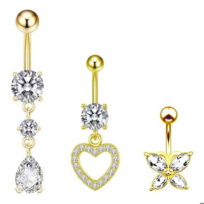 Lot De Piercings De Nombril En Acier Inoxydable Chirurgical 14 G Avec Oxyde De Zirconium De 10 Mm - Bijoux De Corps - Piercing De Nombril Doré Et Argenté Pour Femme, Zircone