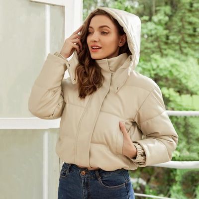 Veste Femme Veste Courte a Capuche en PU Couleur Unie Kaki Marron Cdiscount Pret a Porter