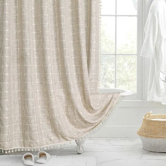 Rideau De Douche En Lin Texturé 183x183 Cm - Imperméable, Lavable, Anti-moisissure, Couleur Brun