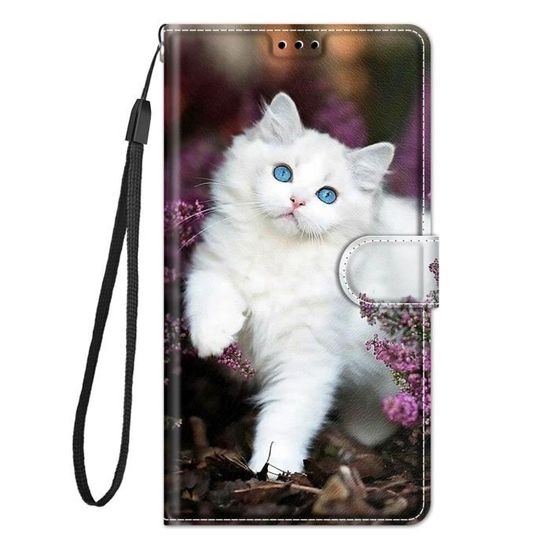 Fleur Chat Blanc Redmi 9-Étui de téléphone en cuir à rabat pour Redmi, étui portefeuille, porte-cartes, houss