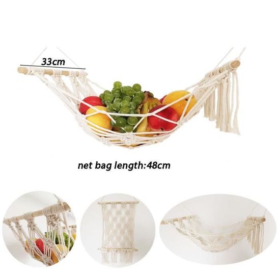 Hamac à Fruits Suspendu UFURMATE - Range Légumes Gain De Place Style Macramé | Coton Naturel