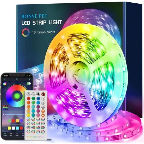 Bande LED RGB 10m - Contrôle Par Appli Bluetooth ET Télécommande - Synchronisation Musique - 16 Millions De Couleurs - Autocollante - Pour Chambre, TV, Gaming