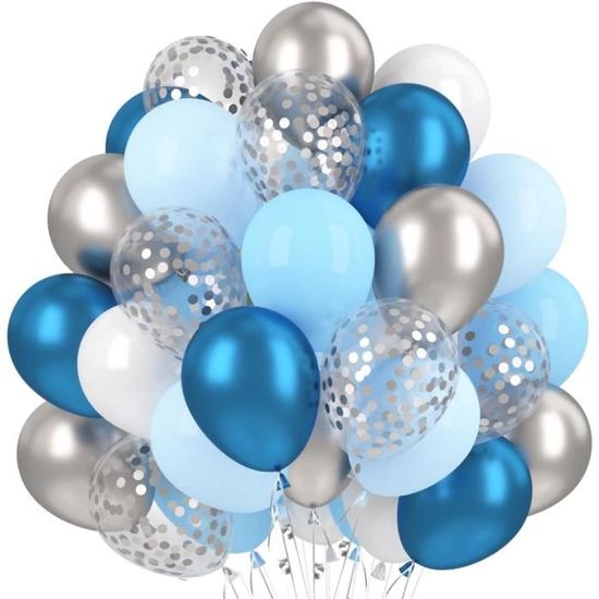 Ballon Bleu Blanc Argent, 60Pcs Latex Ballons Bleu Pastel Blanc Avec ...
