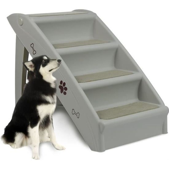 Rampe Et Siège 2 En 1 Pour Chien - Escalier Pliable Pour Canapé/lit + Repose-pieds - Support Jusqu'à 125 Kg - Design Compact Et Moderne