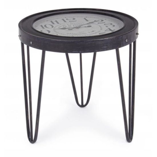 Table basse avec horloge en acier et verre - Ø 60 x H 56 cm