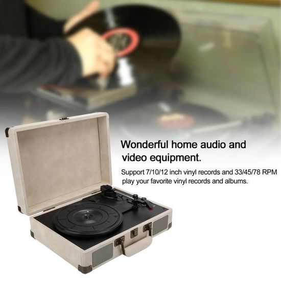 Platine Vinyle,Lecteur de platine vinyle Portable avec haut parleurs Vintage phonographe lecteur de disques stéréo - Type beige (U