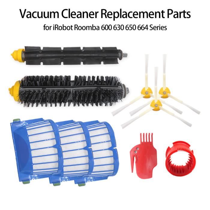 Pièce de rechange pour aspirateur 3 Filtre 3 Brosse latérale 1 Brosse 2 Accessoire brosse à peigne pour iRobot Roomba 600 630 650