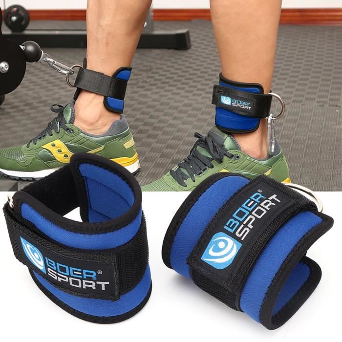 Sangle d'Ancrage de Cheville à Anneau en D Fitness pour Exercice de Force des Machines à Câbles(Bleu )