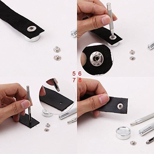 30pcs 10mm bouton pression métal + outil à fixer pour cuir maroquinerie