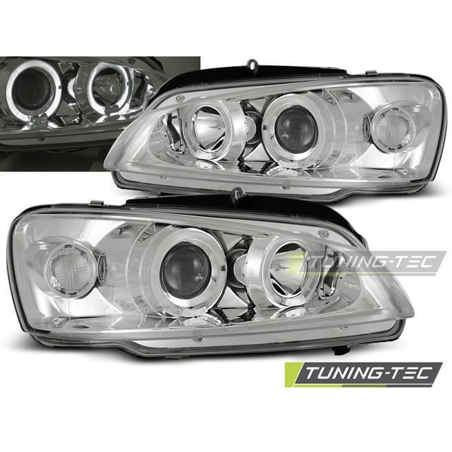 Paire de feux phares Peugeot 106 96-03 angel eyes chrome