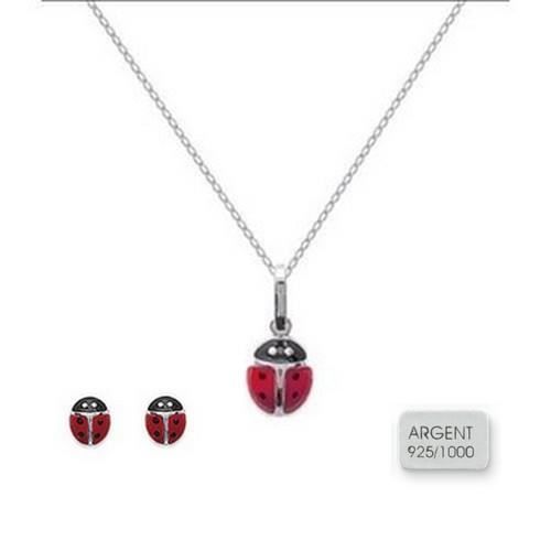 Parure Bijoux Coccinelle Rouge  Argent Massif 925