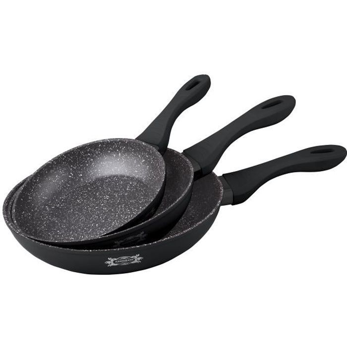 Set 3 Poêles en Pierre 20/24/28 cm ,Haute qualités antiadhésif Compatible Tous Feux 100% Induction