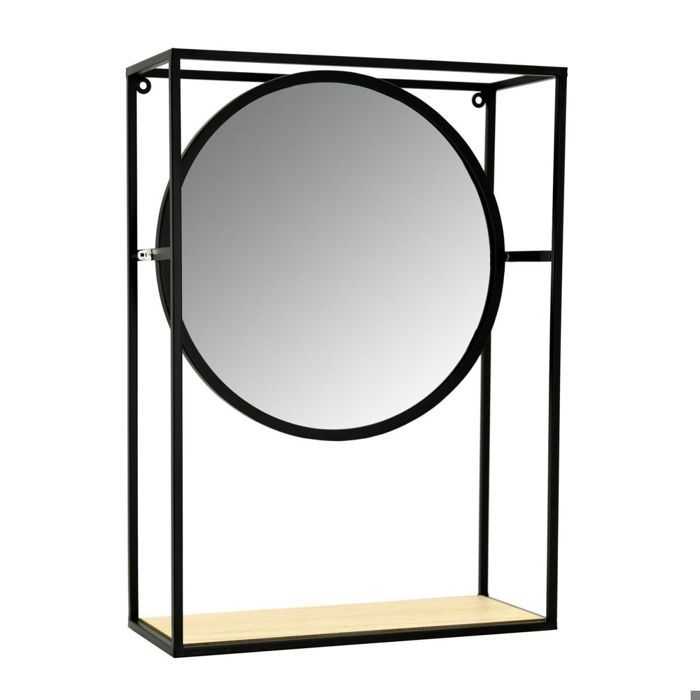 Miroir étagère en métal, verre et bois Noir