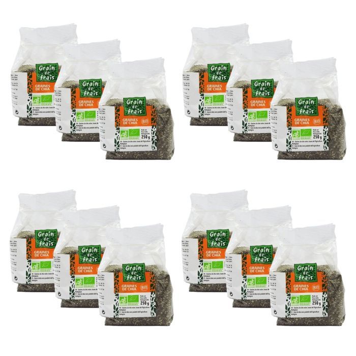 Lot 12X Graines de chia BIO - Grain de Frais - paquet 250g