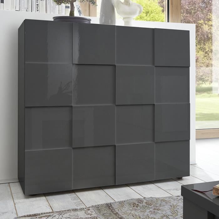 Buffet haut gris laqué brillant design DOMINOS 2 L 121 x P 42 x H 111 cm Gris