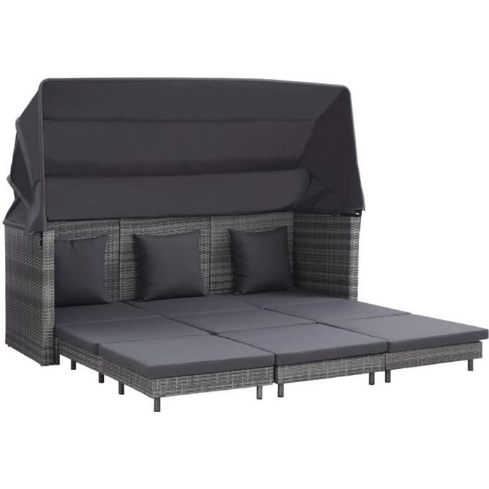 Canapé d'angle convertible Canapé-lit réversible Banquette SOFA clic clac extensible 3 places avec toit Résine tressée Gris