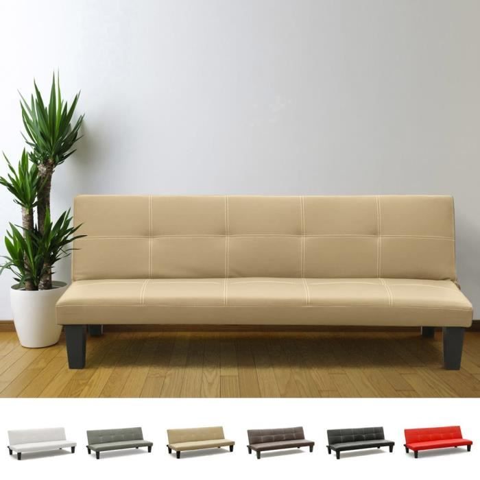 Canapé droit 3 places Beige Cuir Pas cher Moderne