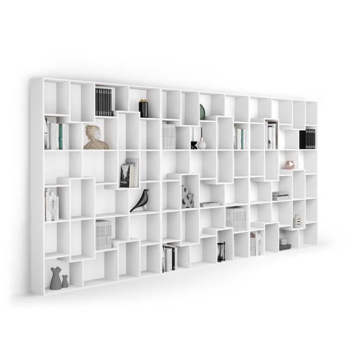 Mobili Fiver, Bibliothèque XXL Iacopo (482,4 x 236,4 cm), Frêne Blanc, Mélaminé, Made in Italy