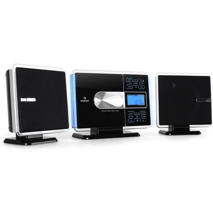 auna VCP-191 - Chaine Stéréo design avec lecteur MP3 CD USB SD et tuner FM (adaptée au montage mural & fonction réveil - argent
