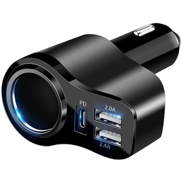 Blsyetec 4 en 1 Allume Cigare USB C,7A/36W Power Delivery 3.0 avec 3 Ports Chargeur Allume Cigare USB avec Prise Allume Cigare