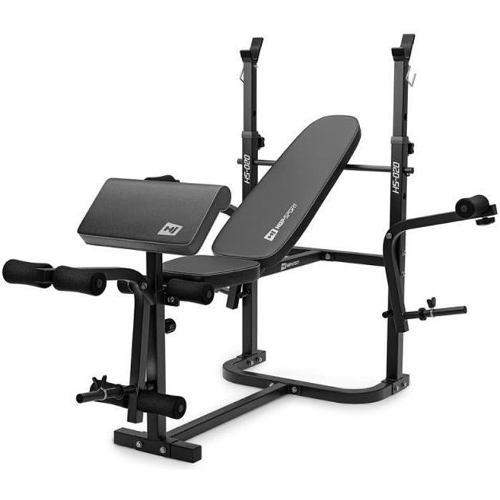 HS Hop-Sport Banc de musculation multifonction HS-020 réglable avec pupitre, levier a jambe + gants GRATUIT