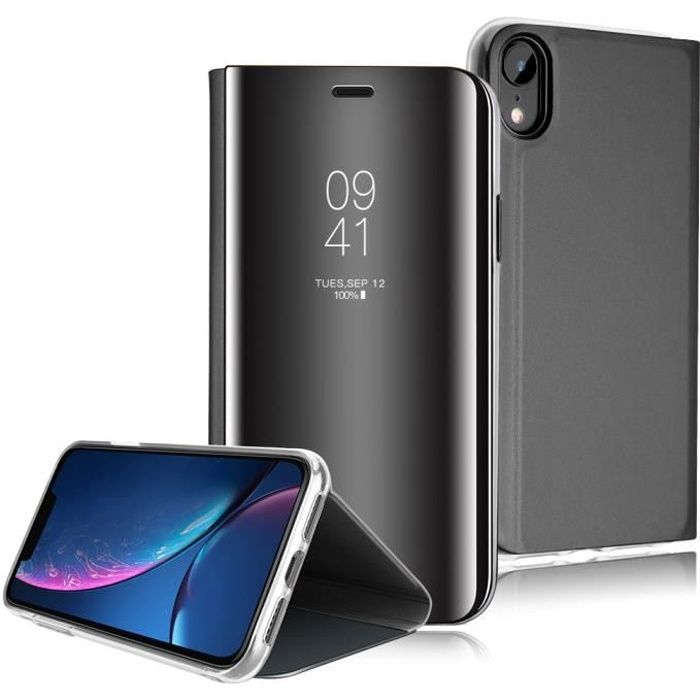Coque Iphone Xr Clear View Etui À Rabat Cover Flip Case Etui Housse Miroir Antichoc Coque Pour Iphone Xr noir