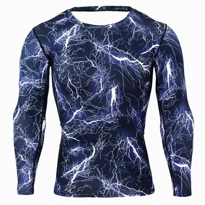 Combinaison de Compression Pour Homme Séchage Ultra Rapide Tee Shirt À Manche Longue De Running Fitness Gym Tops,Bleu2