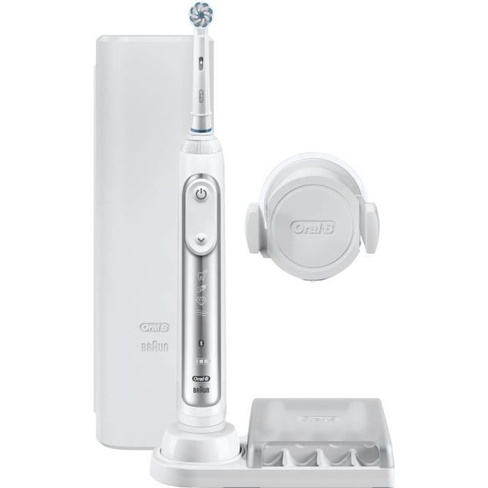 Oral-B PRO 8000 Brosse à Dents Électrique Rechargeable, 1 Manche Connecté Bluetooth, Argenté, 1 Brossette et 1 Étui de Voyage