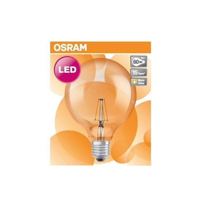 OSRAM LED globe filament 125 mm claire 7W= 60W E27 806lm chaud