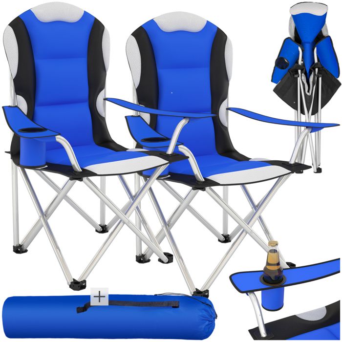 TECTAKE Lot de 2 Chaises de Camping pliables avec Porte Gobelet et Housse Sac de Transport Bleu Noir