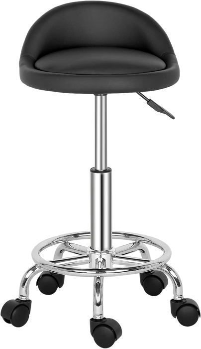 Tabouret Coiffeuse Tabouret Rond avec Dossier Tabouret à roulettes Rotation à 360°Hauteur Réglable- Noir Tabouret Coiffeuse Tabouret Rond avec Dossier Tabouret à roulettes Rotation à 360°Hauteur Réglable- Noir