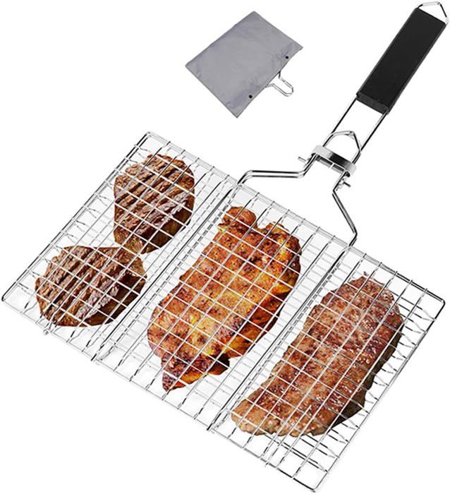 Panier Grille Barbecue Pliable Acier Inox - Avec Poignée Et Brosse Pour Poisson Et Légumes