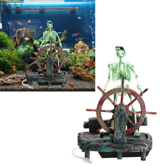 Comparer les prix de Ornement d'aquarium Capitaine pirate, décor d'aquarium sous-marin squelette marin piloté par l'air aquatique