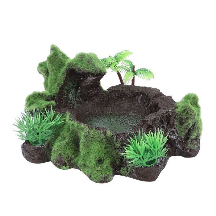 Plantes de simulation en résine ZR-012 pour aquarium lézard reptile bol dalimentation mangeoire à eau pour tortue ornement
