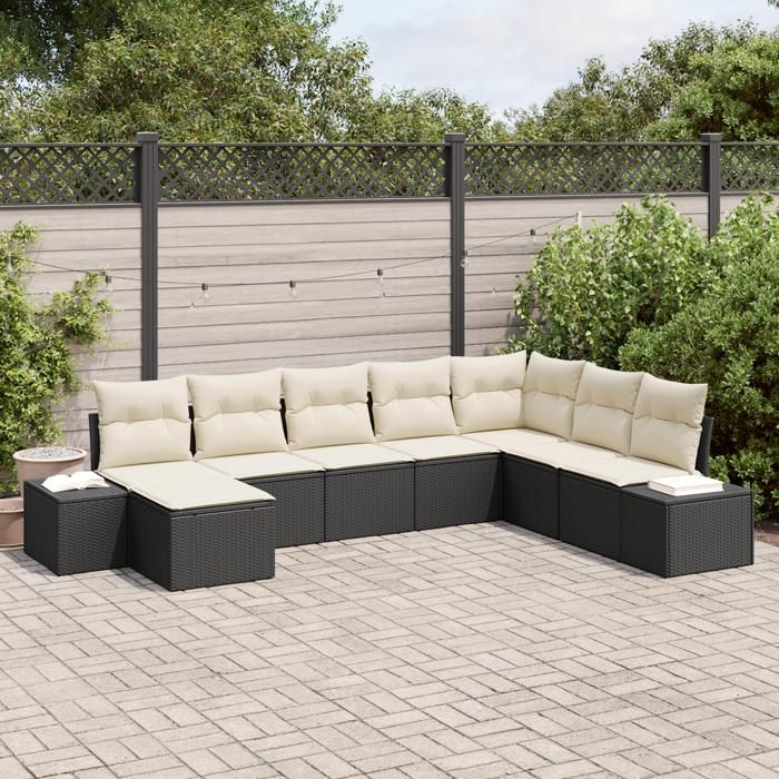 vidaXL Ensemble de canapé de jardin 8 pcs et crème polyrotin - vue 1