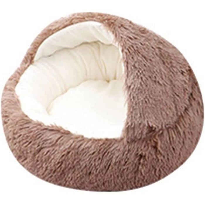 Meilleurs prix pour Lit caverne pour chat en peluche sac de couchage apaisant et chaud en forme digloo pour chat dintérieur et chiots (50cm/brun)