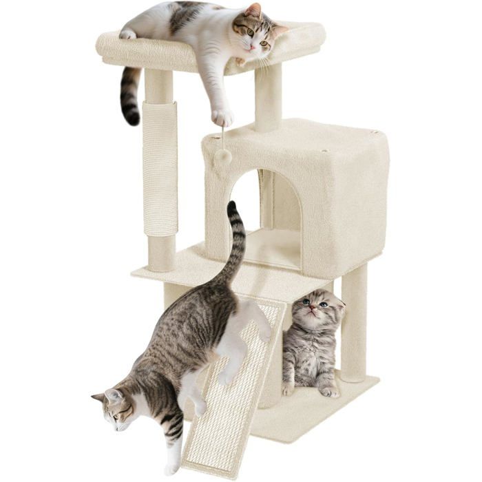Meilleurs prix pour Arbre à chat - UISEBRT - K1138 - Beige - 49x46x93cm - Grotte et plateformes