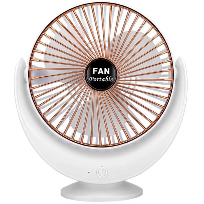 Ventilateur de table rechargeable à piles vent fort longue durée de vie petit ventilateur USB blanc doré - Zulbceo