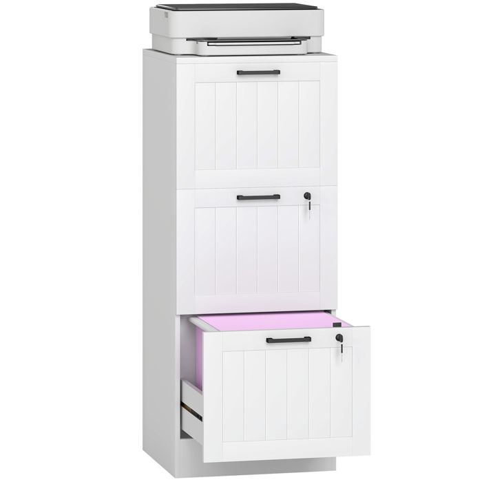 Caisson bureau - HOMCOM - 3 tiroirs et serrures - barres de suspension réglables pour documents - MDF - 40 x 40 x 101 cm - blanc