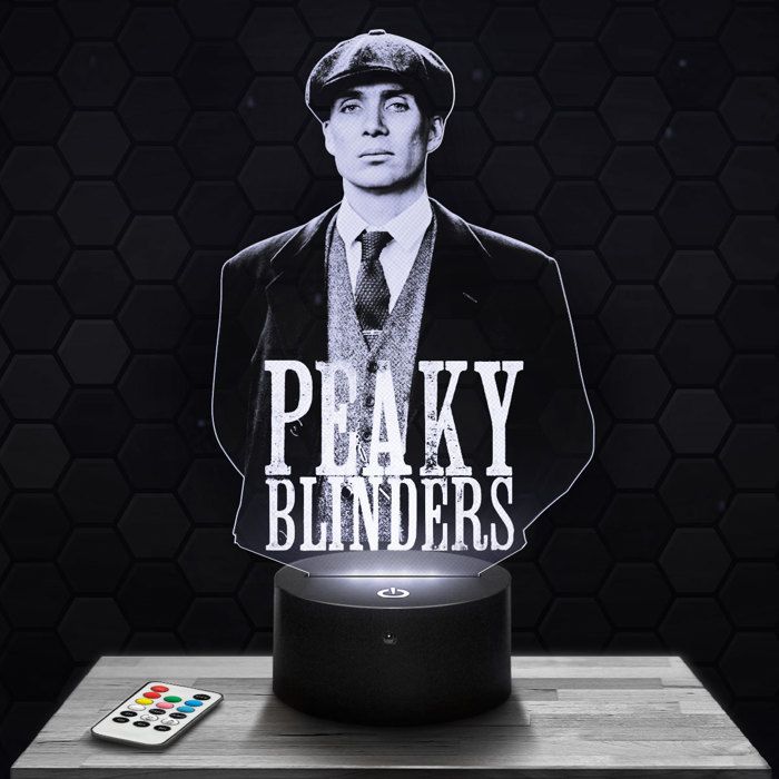 Lampe 3d _ Peaky Blinders - Accessoire Merch Cadeau Peaky Blinders - Veilleuse Led Tactile avec socle au choix et télécommande