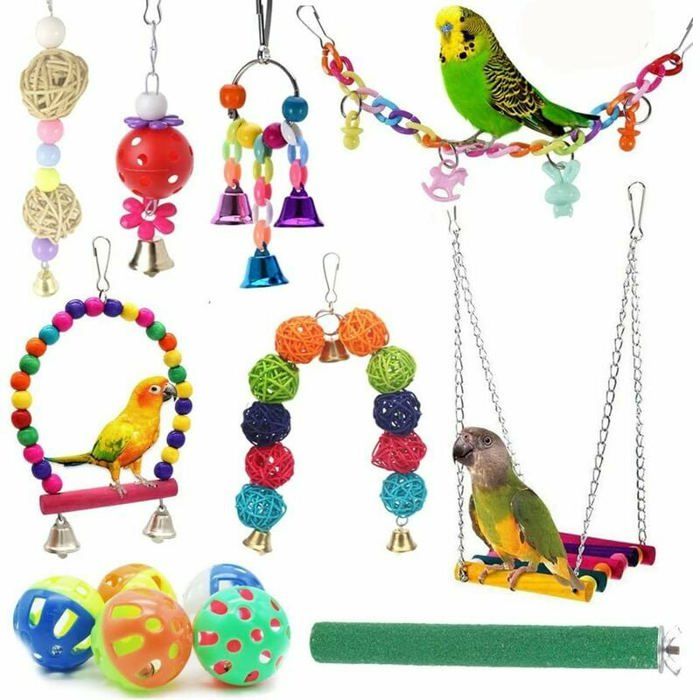 12 Paquets Jouets pour Oiseaux Perroquet Swing Toys - Cloche à Mâcher Suspendue Jouets pour Cage à Oiseaux Convient aux Petites Per