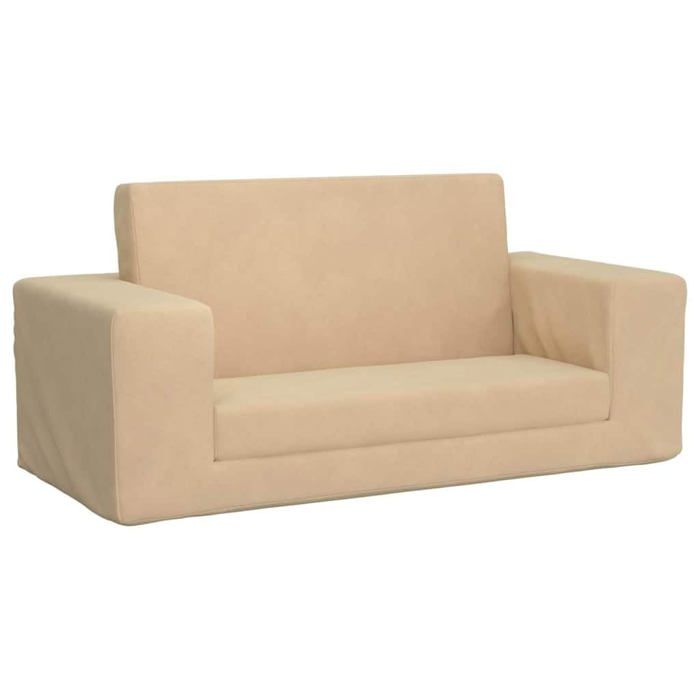 Canapé-lit pour enfants - vidaXL - 2 places - Peluche douce - Crème - Housse amovible - Design 2 en 1